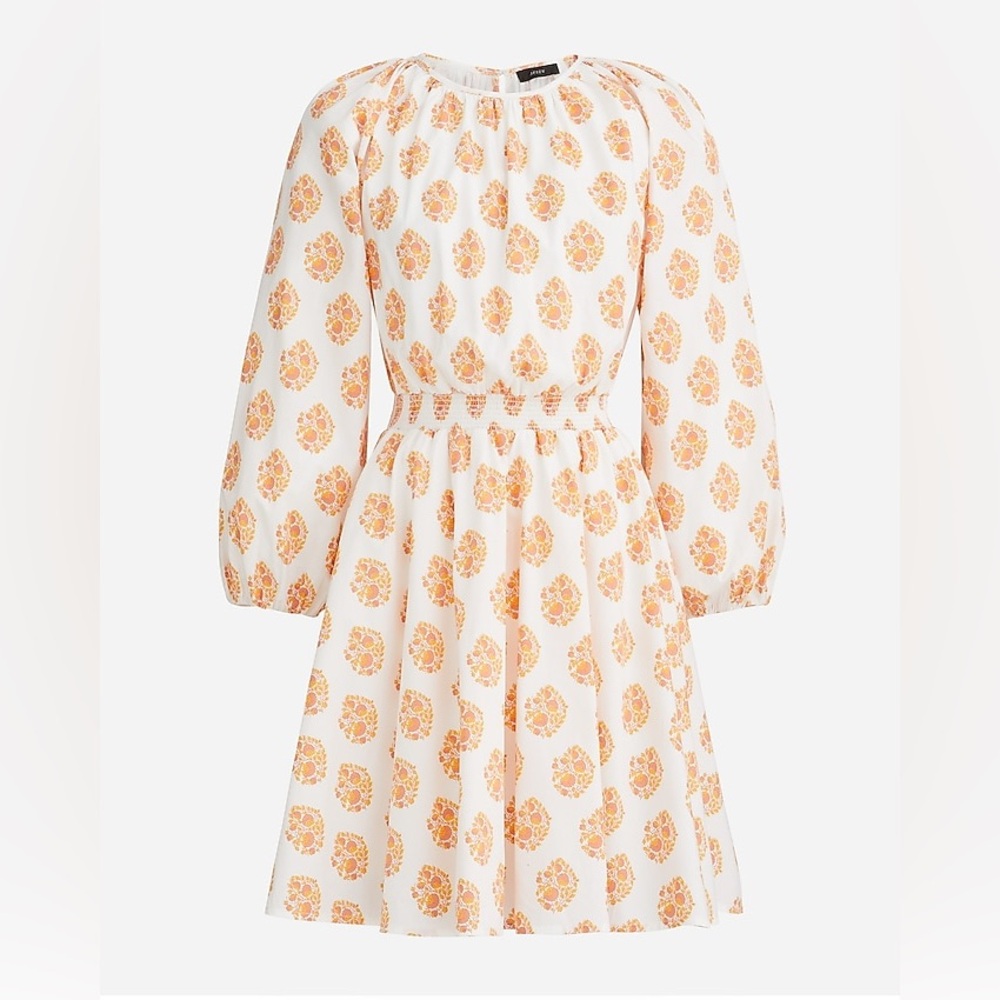 NWOT J.Crew Smocked-Waist Boho Dress in Gathered Floral Block Print — Size Large